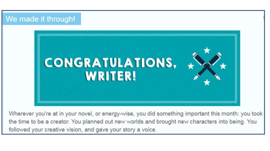 nanowrimo end of month message